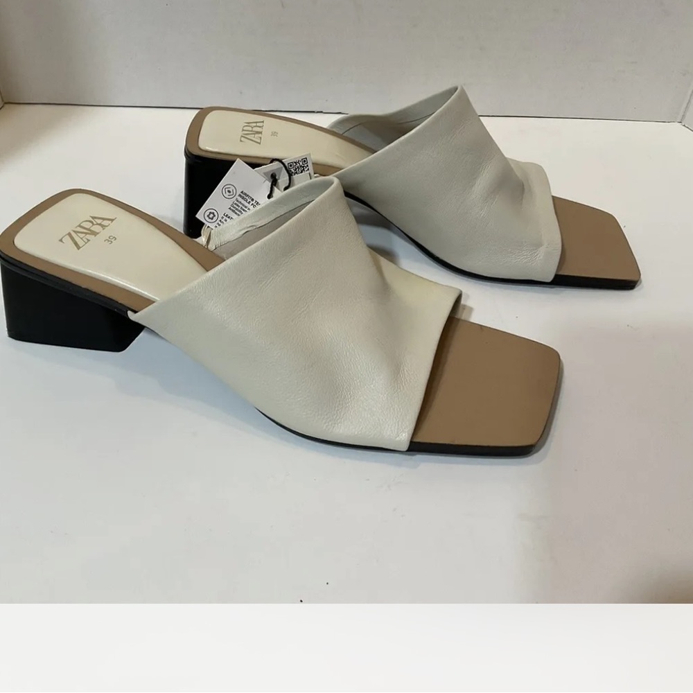 Zara NWT soft suede leather mules with contrasting black heel  8/39 3316/910